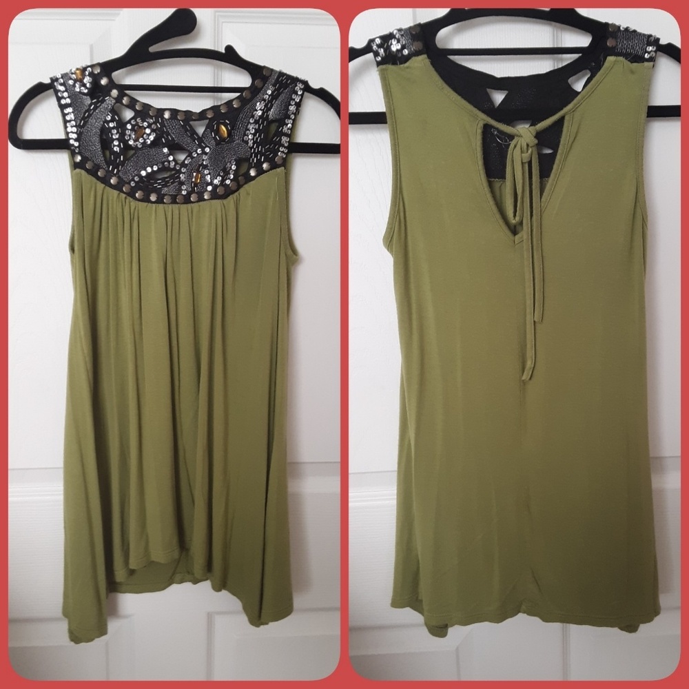 Olive Jeweled Top